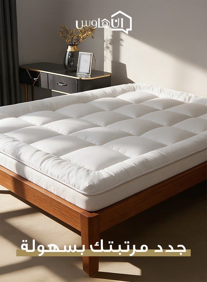 إن - هاوس بكج التوفير | لباد مرتبة ارتفاع 8 سم مع 2 مخده فندقية قياس 75x50 سم - أبيض - Image 5